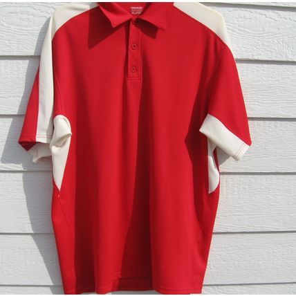 Mens Reebok Polo Shirt L Large Play Dry 47 Chest Red White EUC