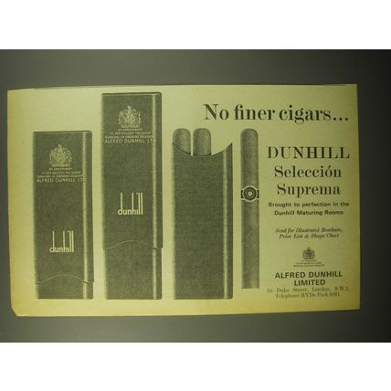 1965 Dunhill Seleccion Suprema Cigars Ad - No finer cigarsÉ