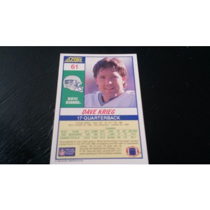 1990 Score Football Card # 061 Dave Krieg Excellent-Mint (6) Seattle Seahawks