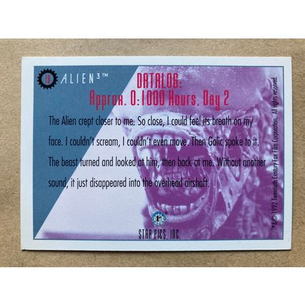 Alien3 Base trading card # 18 Face-to-Face (A) 1992 Star Pics, Dark Horse