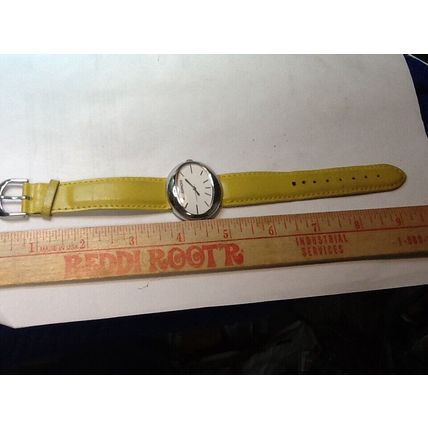 K&Bros Silver-Tone Unisex Watch with Yellow Leather Band