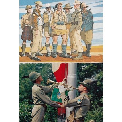 Italian Military Bugle Players Raising Flag 2x History Uniform Postcard s
