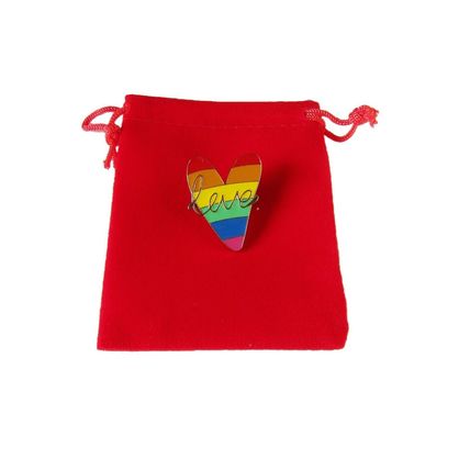 Enamelled Pin Badge Brooch Pride Heart Metal in velvet bag 3.2 cm x 2.6 cm BA39