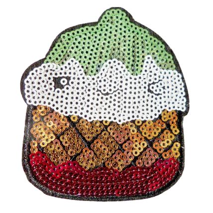 Cupcake Iron On Sequin Patch Bright Badge 8cm x 9cm Decorate Jeans T-shirt P003