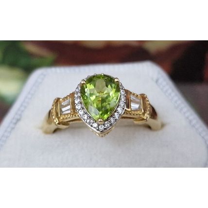 2.25ct Hebei Peridot Zircon Pear Halo Ring Size T½ 14k Gold Overlay 925 Silver