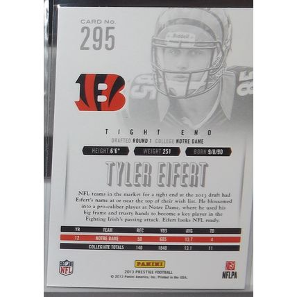 2013 Panini Prestige TYLER EIFERT (Bengals) Rookie Card #295