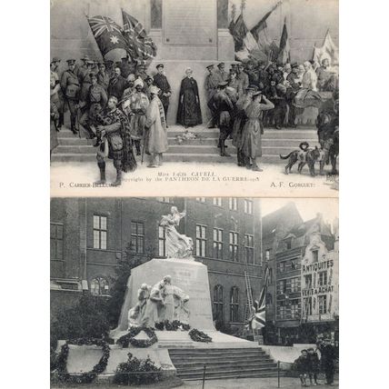 Edith Cavell Pantheon De La Guerre WW1 2x Memorial Postcard s
