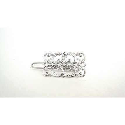 Small silver metal filigree light weight hair pin clip barrette for fine thin