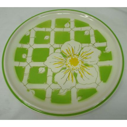 4 Rare 1970s Mikasa Everfresh C8402 Dinner Plate Set Green Bamboo Yellow Flower