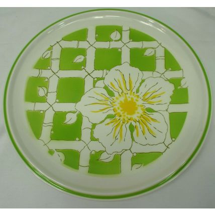 1 Rare 1970s Mikasa Everfresh C8402 Serving Plate Green Bamboo Yellow Flower