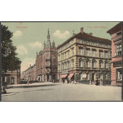 Franz Josef Strasse, Komotau, 1908 - Liesch AK - Cinderella Briefmarke