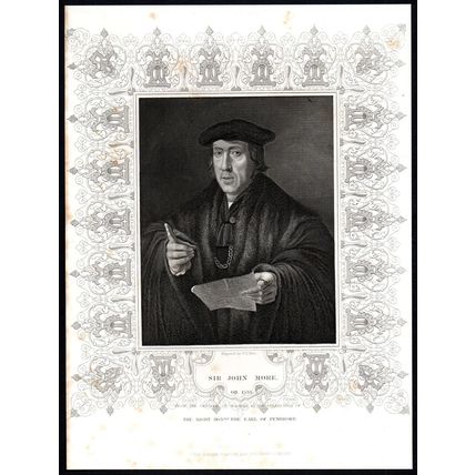 SIR JOHN MORE 1837 William Henry Mote - Hans Holbein ANTIQUE ENGRAVING