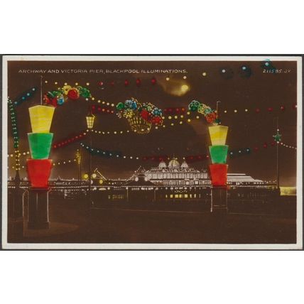 Archway & Victoria Pier, Blackpool Illuminations, 1932 - Valentine's RP Postcard