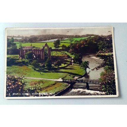 BOLTON ABBEY & RIVER WHARFE : REAL PHOTOGRAPH POSTCARD : COLOURED *