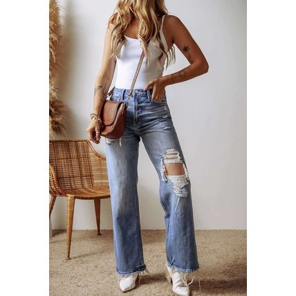 Ashleigh Blue Distressed Raw Hem Straight Leg High Waist Jeans