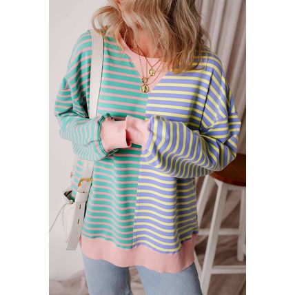 Casual Stripe Colorblock Drop Shoulder Oversize Sweatshirt