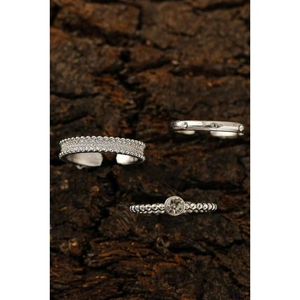 Silvery 3pcs Rhinestone Alloy Opening Ring Set