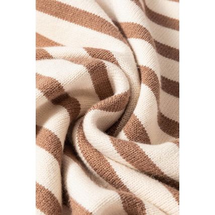 Brown Stripe Colorblock Bishop Sleeve Turtleneck Sweater