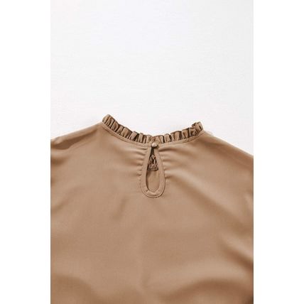 Light French Beige Frilled Collar Ruffled Shoulder Tiered Dress