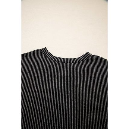 Carbon Grey Corded Knit Color Block Pocketed Crew Neck T Shirt