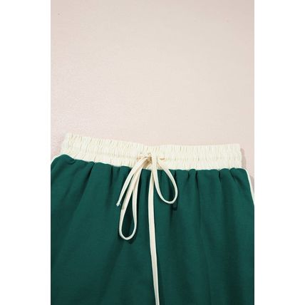 Evergreen Colorblock Edge Drop Shoulder T Shirt and Skort 2Pcs Set