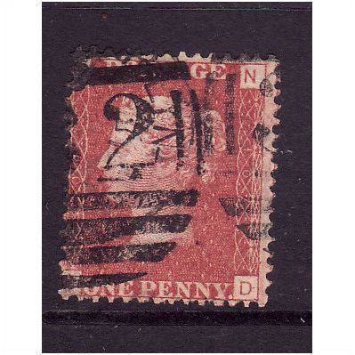 GREAT BRITAIN 1858-79 QV SG44 1d RED BROWN PLATE 107 LETTERED ND USED