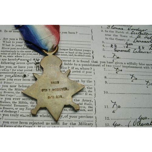 WW1 Medal 1914 Mons Star 6th Dragoons Wounded from St Helens Thomas Woodyer