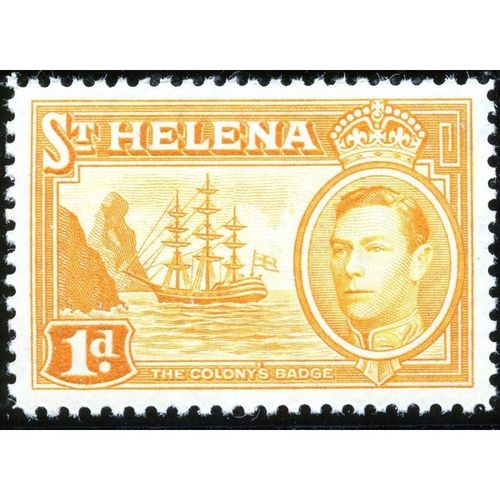 St Helena KGVI 1940 1d Yellow-Orange Mounted Mint MM SG 132a Sc 119A badge stamp