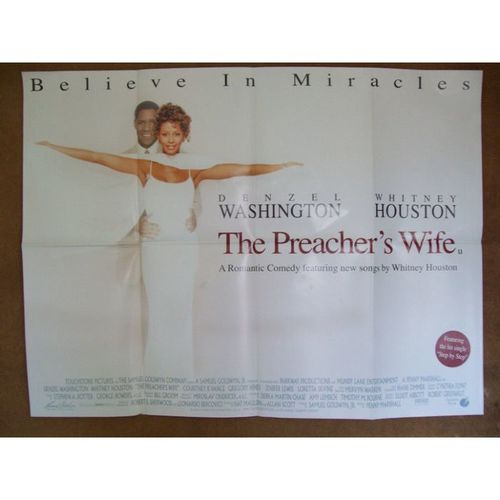 THE PREACHER'S WIFE Denzel Washington, Whitney Houston 1996 Movie Quad Poster