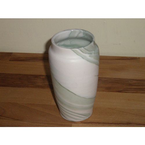 Marbled Green and White Studio Pottery Vase - Marked