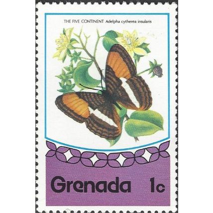 GRENADA, BUTTERFLY, Five continent, Adelpha cytherea insularis, violet 1975, 1c