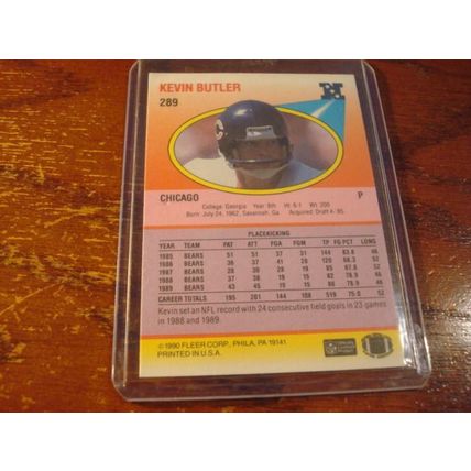 1990 Fleer,Double ERROR Card, KEVIN BUTLER, "punter" on Front, "P" on back