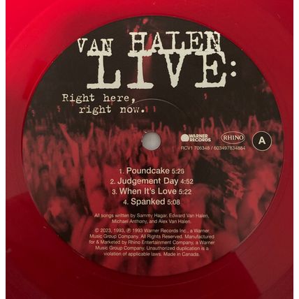 Van Halen Live Right Here Right Now 4LP Vinyl Album RSD 2023 Record Store Day