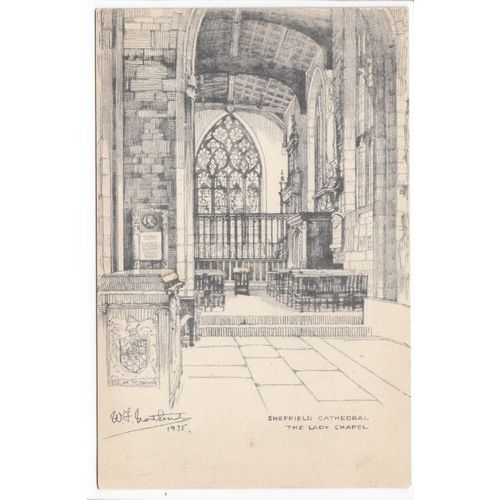 The Lady Chapel Sheffield Cathedral Old Sketch Postcard