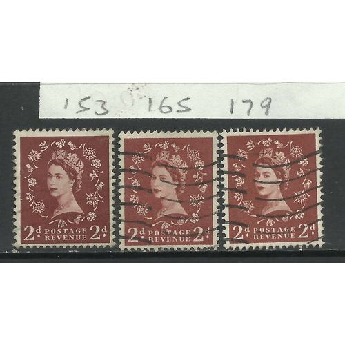 GB 1953 - 58 QE2 2d Brown SG 518, 543, 573 Wildings ( T351 )