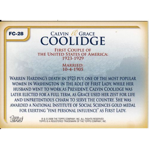 2008 Topps First Couple card FC-28 Calvin & Grace Coolidge