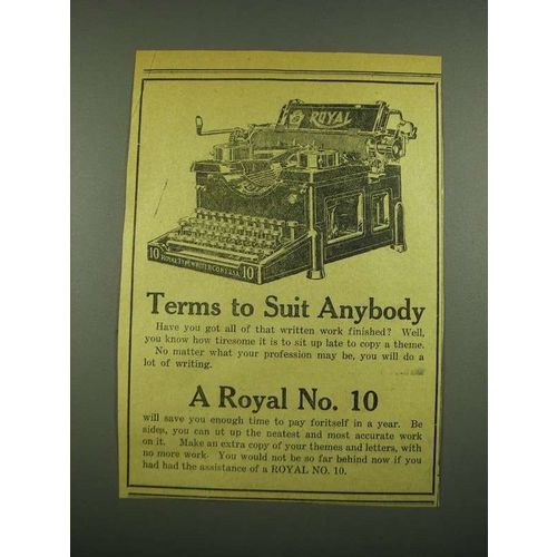 1915 Royal No. 10 Typewriter Ad - Terms to Suit Anybody