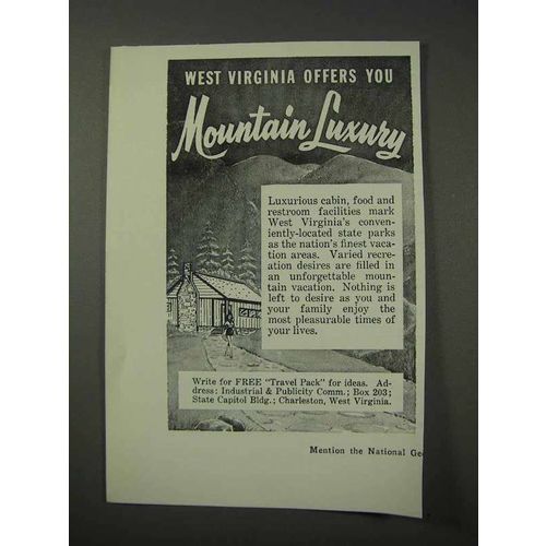 1958 West Virgnia Tourism Ad - Mountain Luxury
