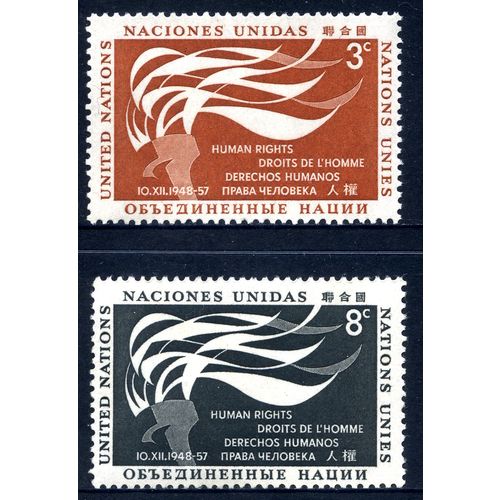 UNITED NATIONS New York 1957 Human Rights Day Set, Scott 57-58, 3c MNH 8c MH