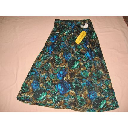 Floral Flower Skirt 16 29 Waist Green Turquoise Brown Black Michaels Place