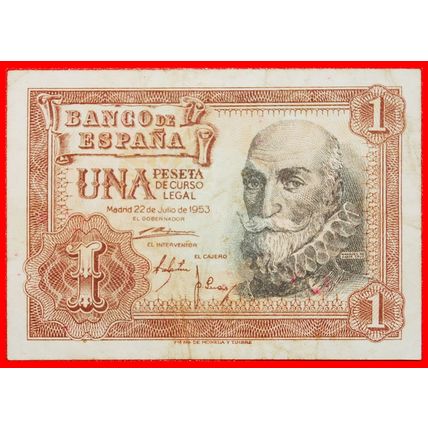 ALVARO DE BAZAN (1526-1588): SPAIN★1 PESETA 1953 SHIP CRISP★LOW START★NO RESERVE