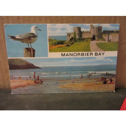 multiview, MANORBIER BAY, PEMBROKESHIRE used postcard by J. Salmon #