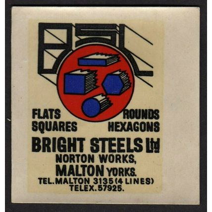 1969 Bright Steels, Malton, Water-Slip transfer label