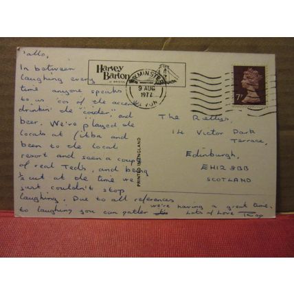 multiview, AXMINSTER, EAST DEVON used postcard by Harvey Barton 1977 pm =