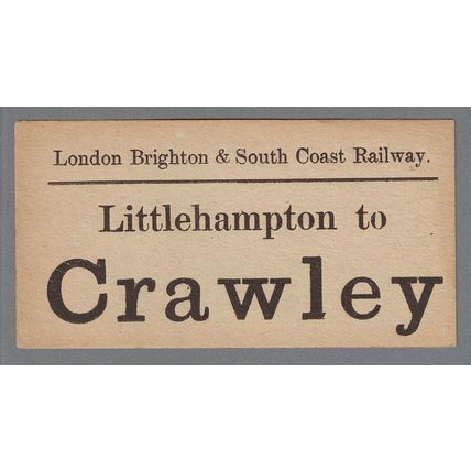 LONDON BRIGHTON & SOUTH COAST RAILWAY LUGGAGE LABEL - LITTLEHAMPTON to CRAWLEY
