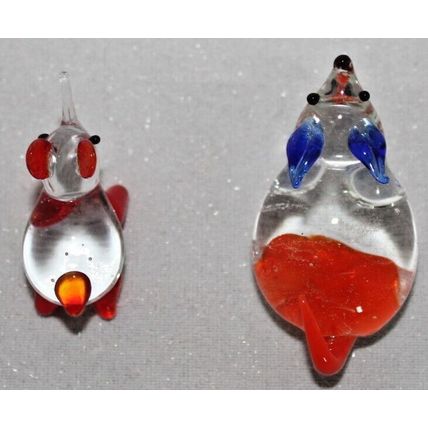 Vintage, ( 1970's) Hand Made, Art Glass Miniature Animals 1 Elephant & 1 Rat