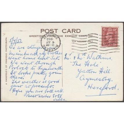 The Ship Inn, Porlock, Somerset, 1953 - Mansfield's RP Postcard