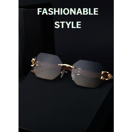 Small Octagon Rimless Sunglasses Woman Men Leopard