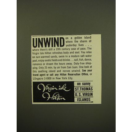 1961 Virgin Isle Hilton Hotel Advertisement - Unwind