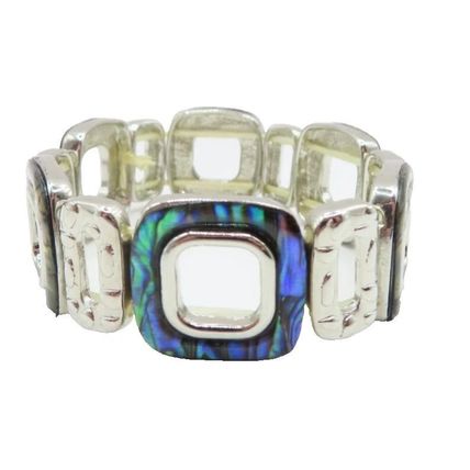Paua Shell Linked Square Stretch Bracelet Ladies Jewellery Gift